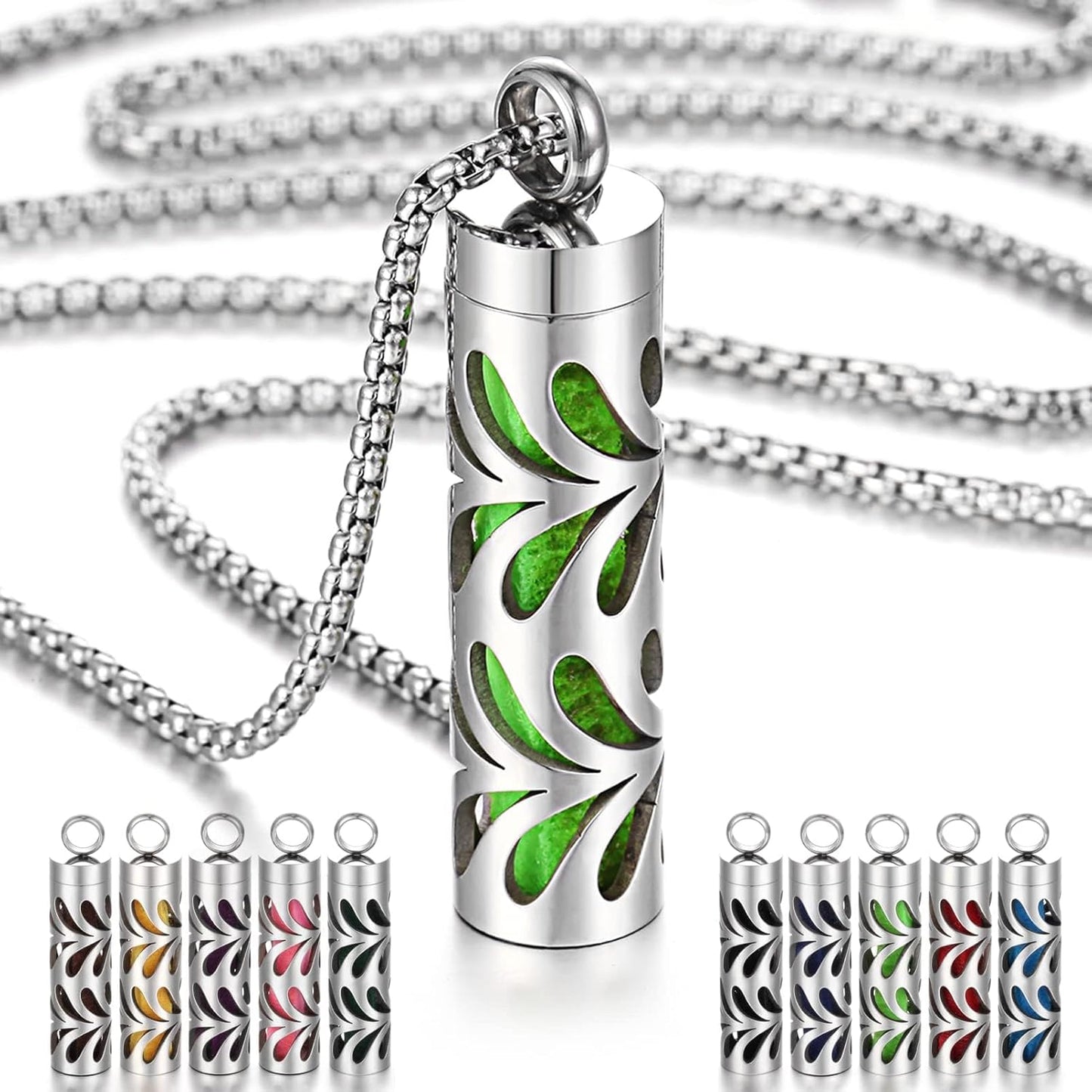 Essential Oil Necklace for Women, Aromatherapy Pendant Necklace 316L Stainless Steel Diffuser Necklace, Essential Oil Jewelry Gift for Men Women, Christmas, Birthday XN046-13